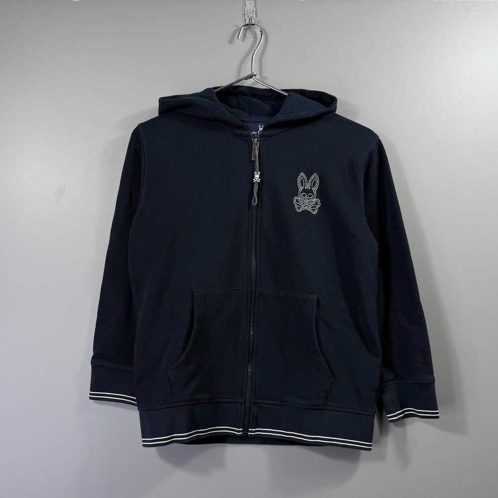Psycho Bunny Hoodie Boys Large 14-16 Blue Full Zip Cotton Logo Sweatshirt